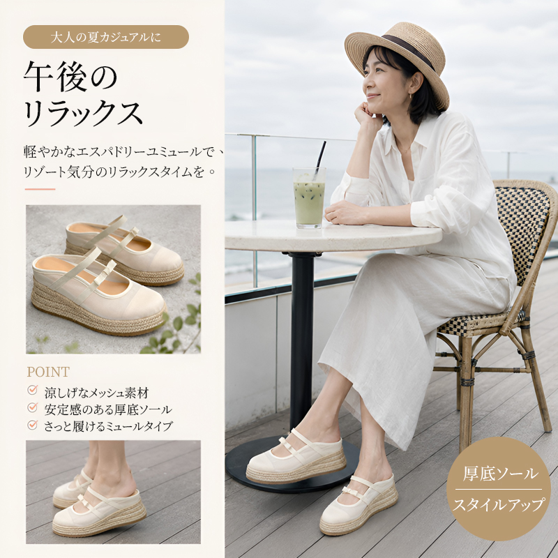 厚底バーケンミュールシューズ レディース