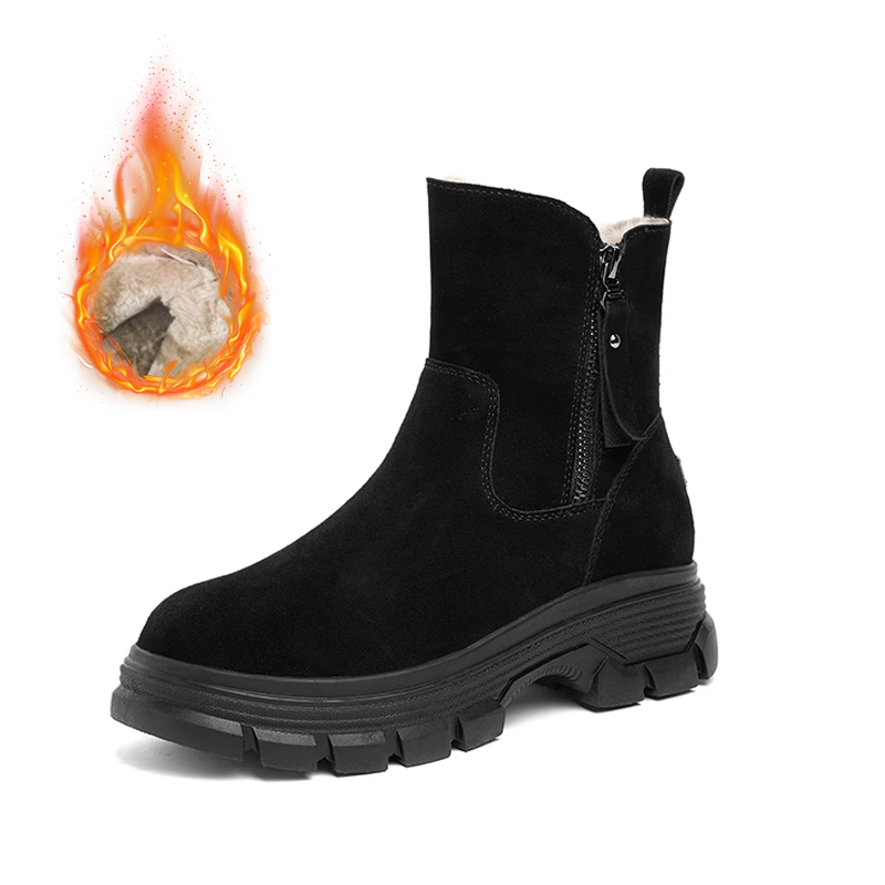 【2025秋冬新作】牛スエードショートブーツ レディース 毛皮付き 厚底 防滑ソール 軽量・履きやすい - 1011247643 - emiwalk