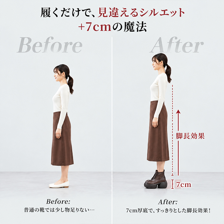 職人手作りヴィンテージ厚底ショートブーツ｜7cm 軽量インヒール、牛革アッパーで衝撃を吸収、小柄な足長効果、立ち仕事や通勤・街歩きでも疲れにくい、大人女性向けプレミアムカジュアルブーツ