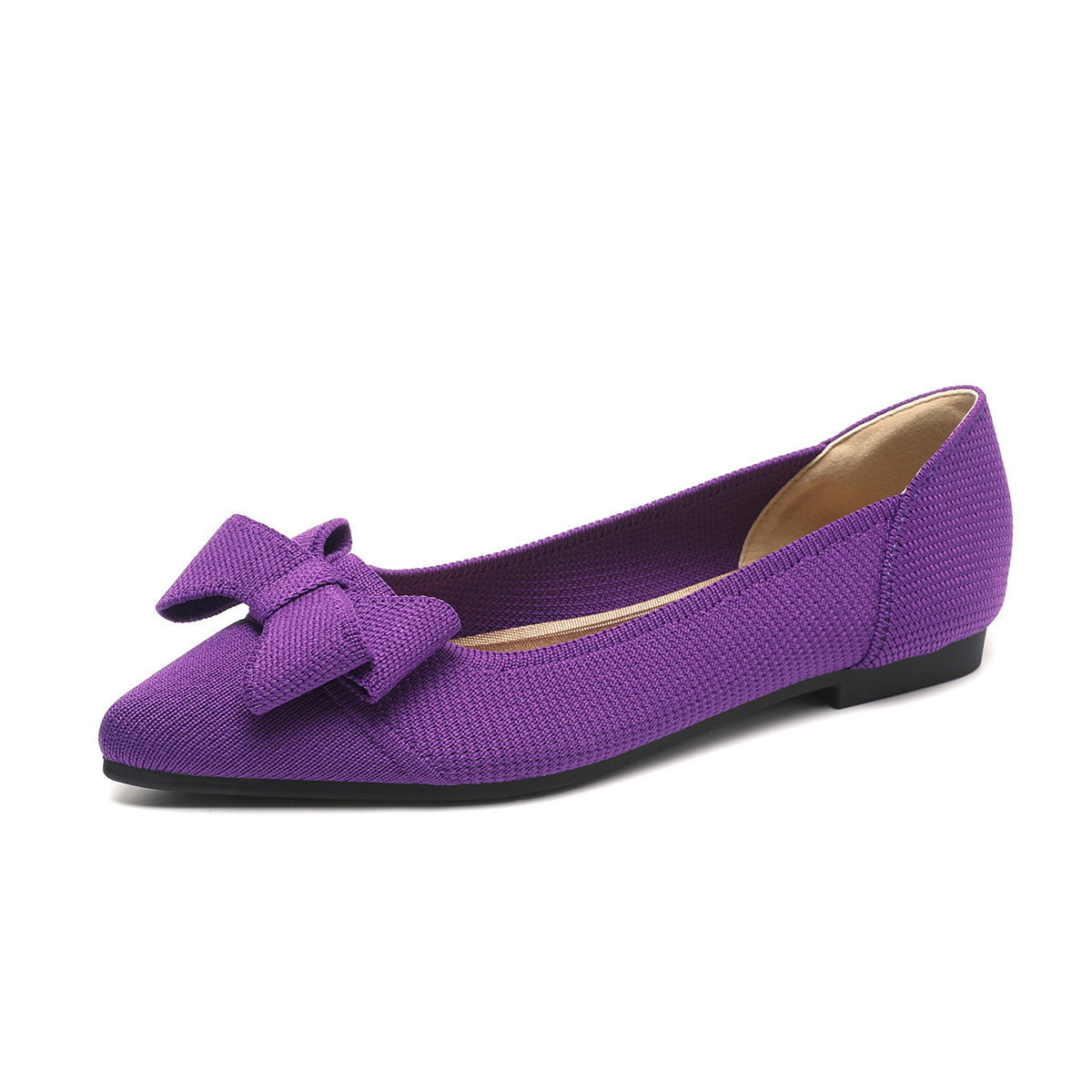 ニットリボン付きポインテッドトゥフラットシューズ - 1011197656 - emiwalk