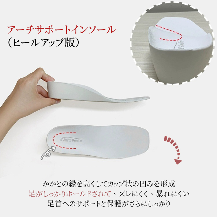 アーチサポートインソール ヒールアップ版 かかとのホールド感と保護機能の図解