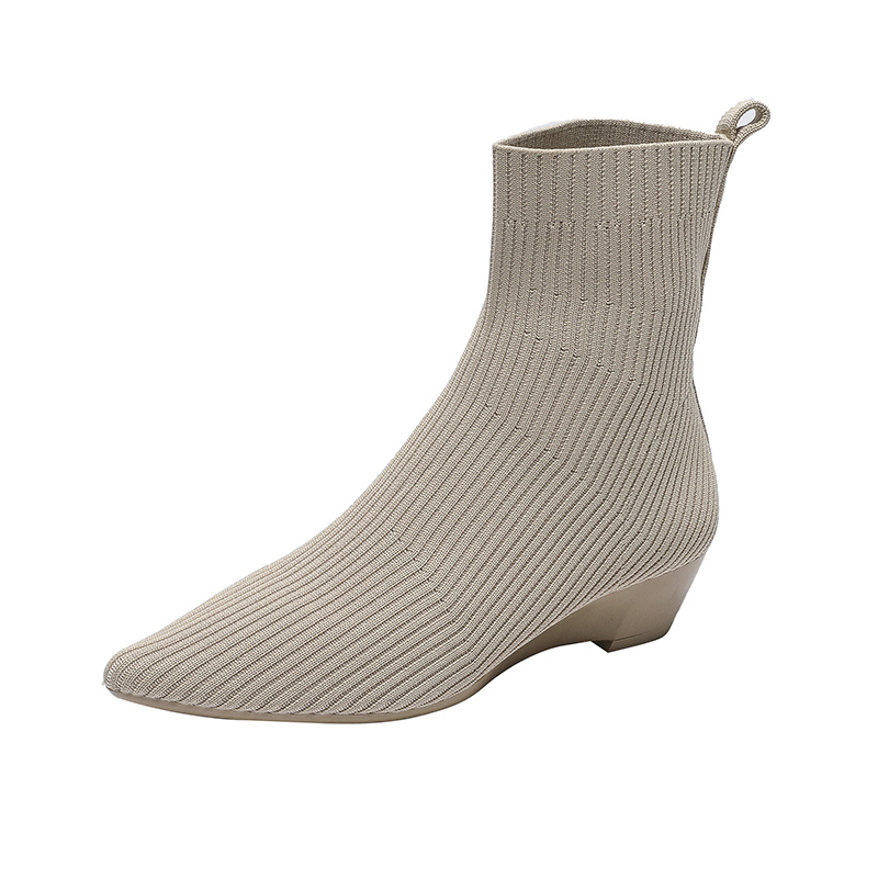 【2025秋冬新作】ニットブーツ レディース 履きやすい ツートンカラー ソックスブーツ 靴下感覚でラクチン - 1011155484 - emiwalk