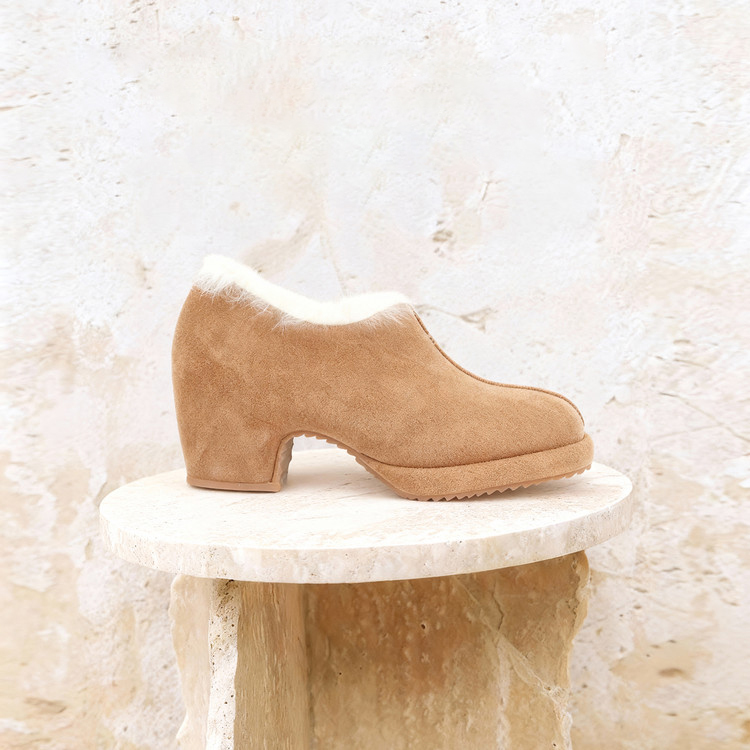 ラビットファー内裏・シークレットヒール5.5cmのミュールシューズ - 1011277281 - emiwalk