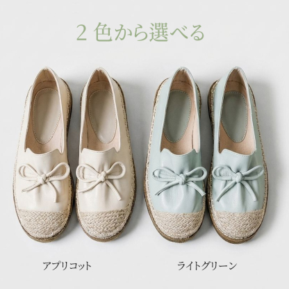 選べる2色 アプリコットとライトグリーンのリボン付きレザーローファー