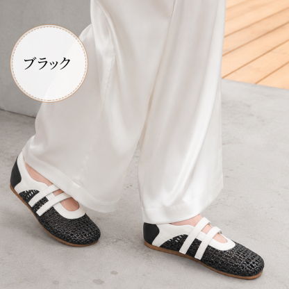 夏季用編み込みメッシュのメリージェーンサンダル