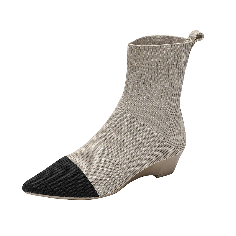 【2025秋冬新作】ニットブーツ レディース 履きやすい ツートンカラー ソックスブーツ 靴下感覚でラクチン - 1011155484 - emiwalk