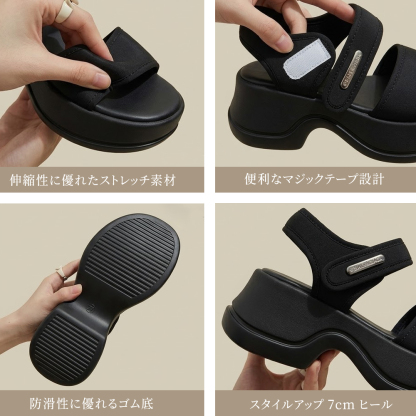 【驚きの超軽量★7cm厚底で美脚効果】スポーツサンダル レディース 厚底 クッション性抜群 衝撃吸収 サンダル スポサン 痛くない 走れる 疲れない 楽ちん 脱げない ストラップサンダル ビーチサンダル カジュアル アウトドア