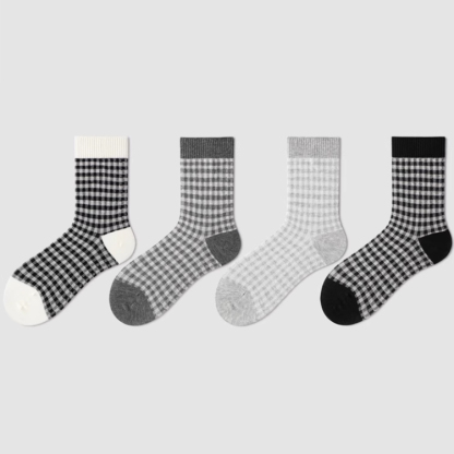 ストライプ＆チェック柄ソックス｜ナチュラルでレトロ、どんなコーデにも合わせやすい（4足セット） - 1011255971 - emiwalk