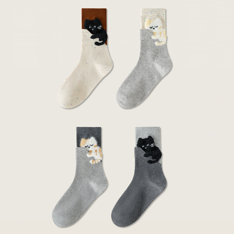 【ねむねこシリーズ】10A級 抗菌コットンソックス（4足セット）