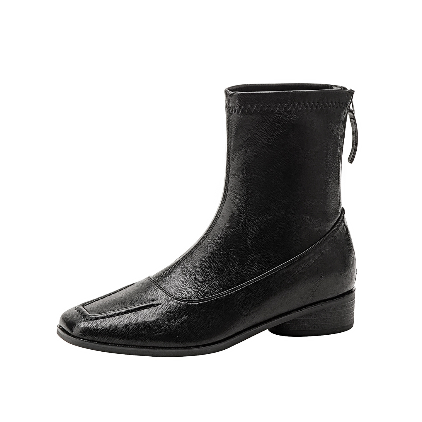 E太めヒールバックジッパーブーツ