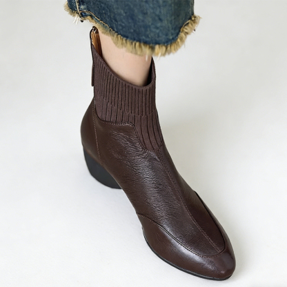 柔らかなレザー＋ニットアッパーのアンクルブーツ｜大人の足元を引き締める - 1011416055 - emiwalk
