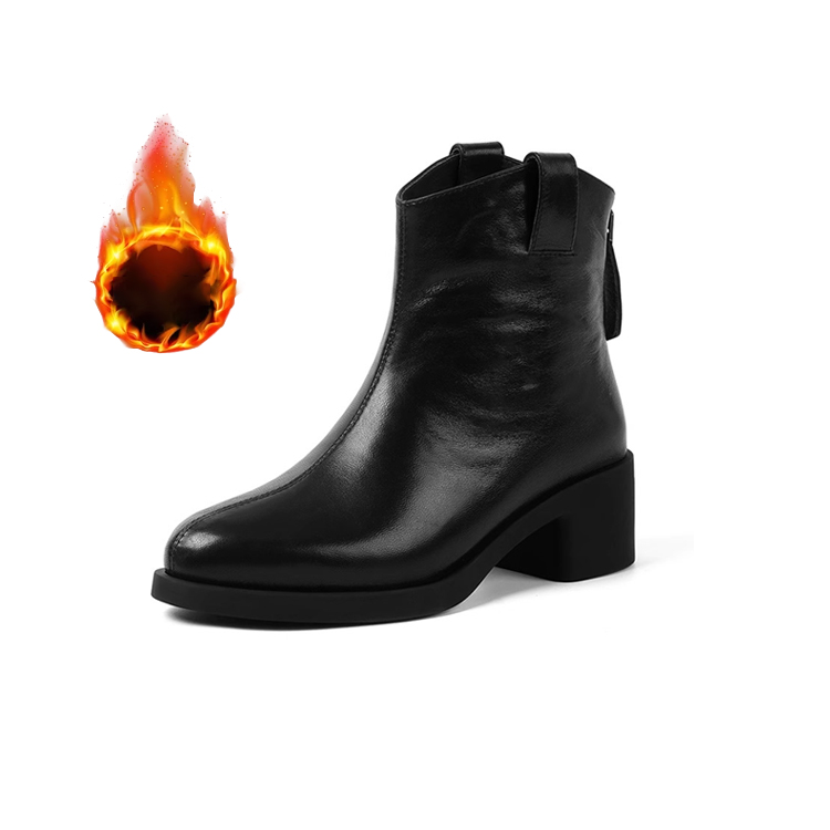 本革 5cmチャンキーヒール ショートブーツ 柔らかい牛革 疲れにくい