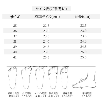 レディースシューズ サイズ表と足型別サイズ選びのアドバイス