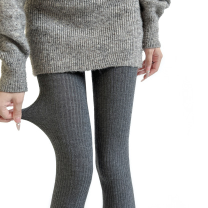 縦リブタイツ・ウール50%配合