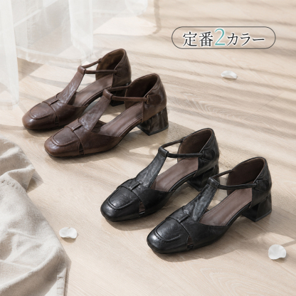 本革 Tストラップ パンプス 室内スタジオ 定番2カラー