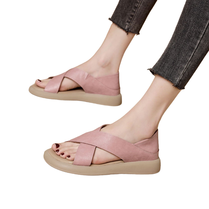 レザー製のフラットオープントゥサンダル – emiwalk