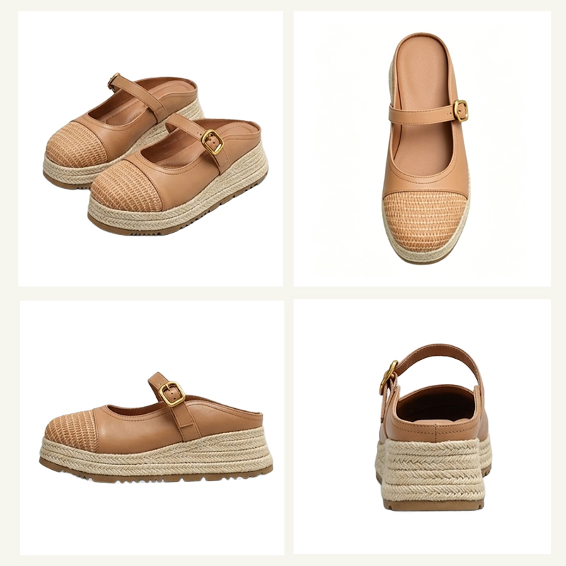 編み込み厚底メアリージェーン・バックオープンサンダル