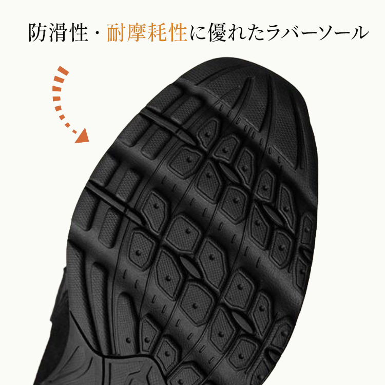 防滑性と耐摩耗性に優れた凹凸のあるラバーソールの裏面デザイン