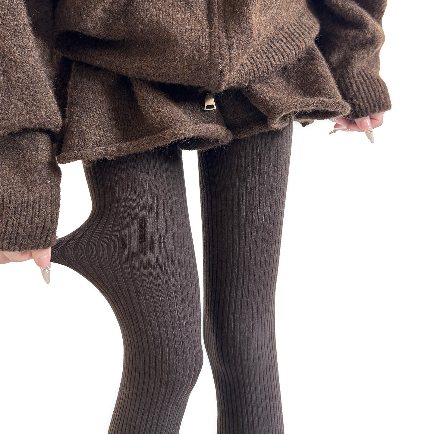 縦リブタイツ・ウール50%配合