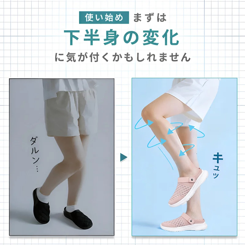 下半身のバランス整えと美脚効果を期待させるビフォーアフター比較