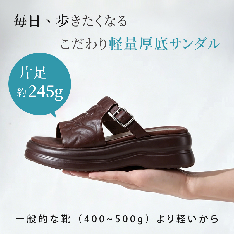 片足約245gで一般的な靴より軽いこだわり軽量厚底サンダルの重量比較