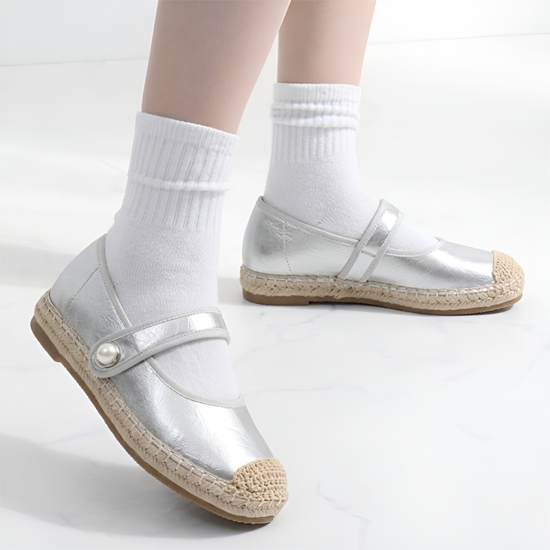 パール飾り フラットシューズ