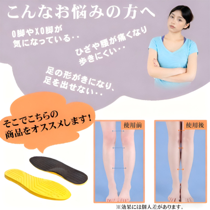 O脚に合わせた内外高低差設計による重心移動の仕組み物理的な脚のライン矯正イメージ