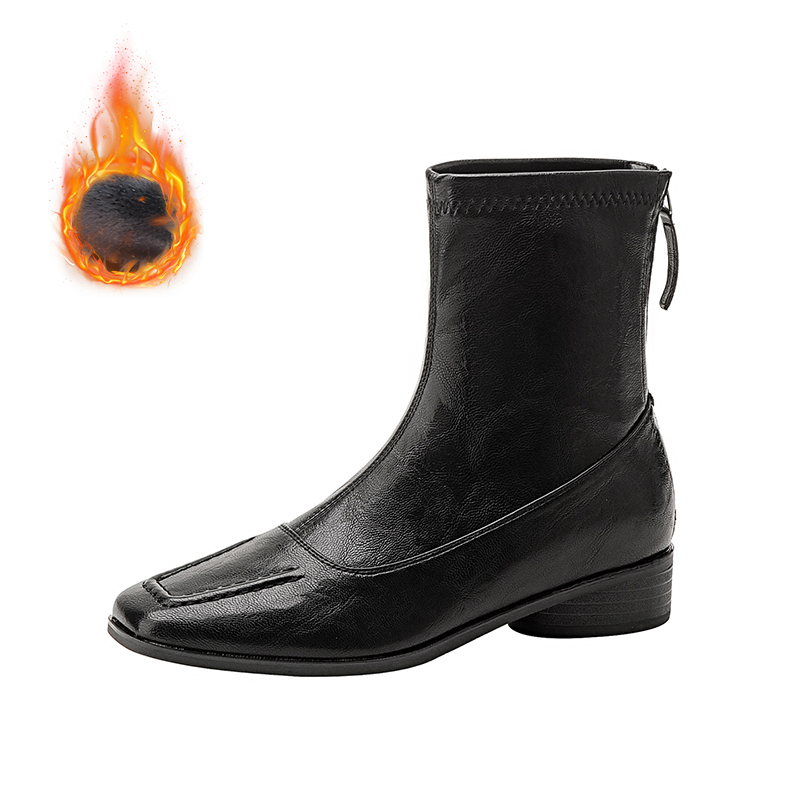 E太めヒールバックジッパーブーツ