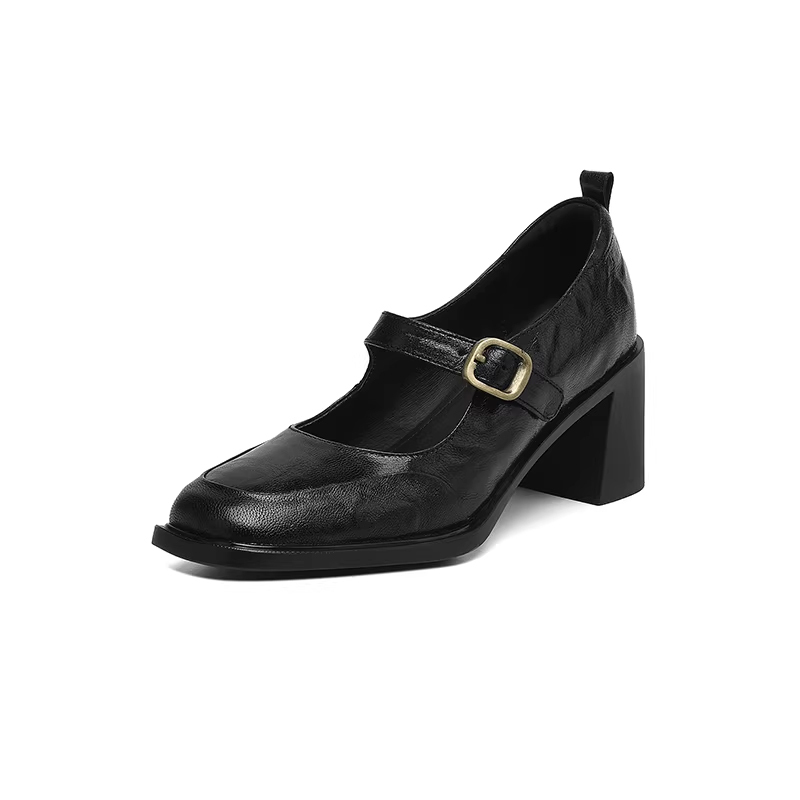本革 羊皮 メアリージェーン シューズ 6.5cm ヒール 歩きやすい 通勤 大人可愛い