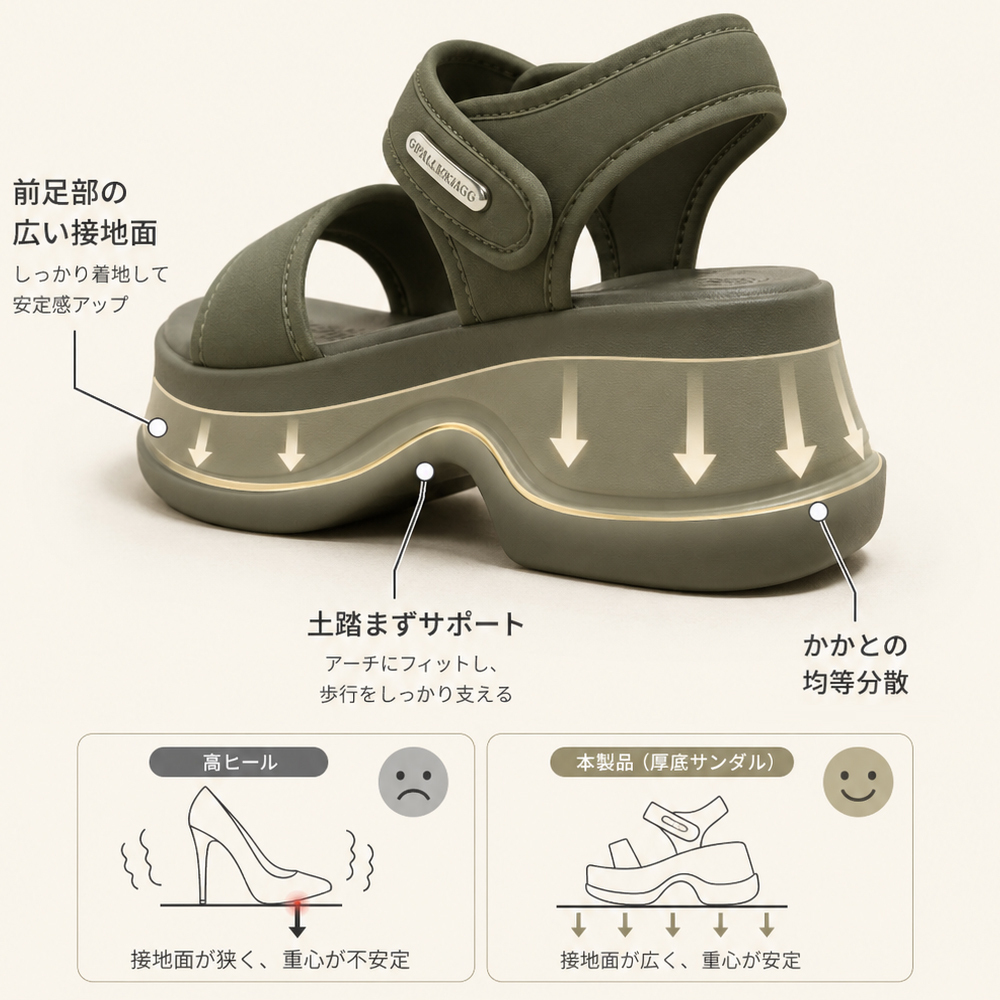 【驚きの超軽量★7cm厚底で美脚効果】スポーツサンダル レディース 厚底 クッション性抜群 衝撃吸収 サンダル スポサン 痛くない 走れる 疲れない 楽ちん 脱げない ストラップサンダル ビーチサンダル カジュアル アウトドア