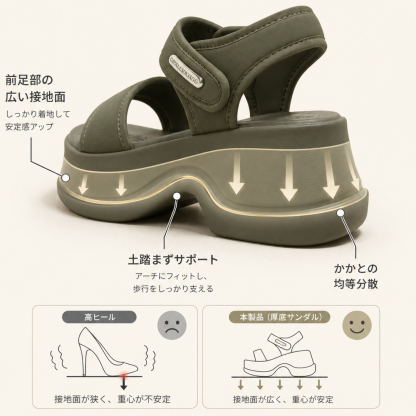 【驚きの超軽量★7cm厚底で美脚効果】スポーツサンダル レディース 厚底 クッション性抜群 衝撃吸収 サンダル スポサン 痛くない 走れる 疲れない 楽ちん 脱げない ストラップサンダル ビーチサンダル カジュアル アウトドア