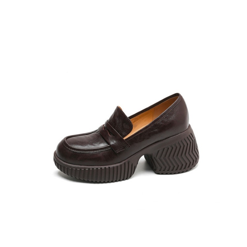 レディース厚底8cmブリティッシュラウンドトゥローファー