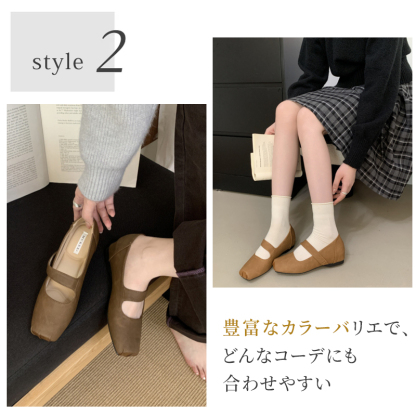 4cmインヒールスクエアトゥストラップパンプス