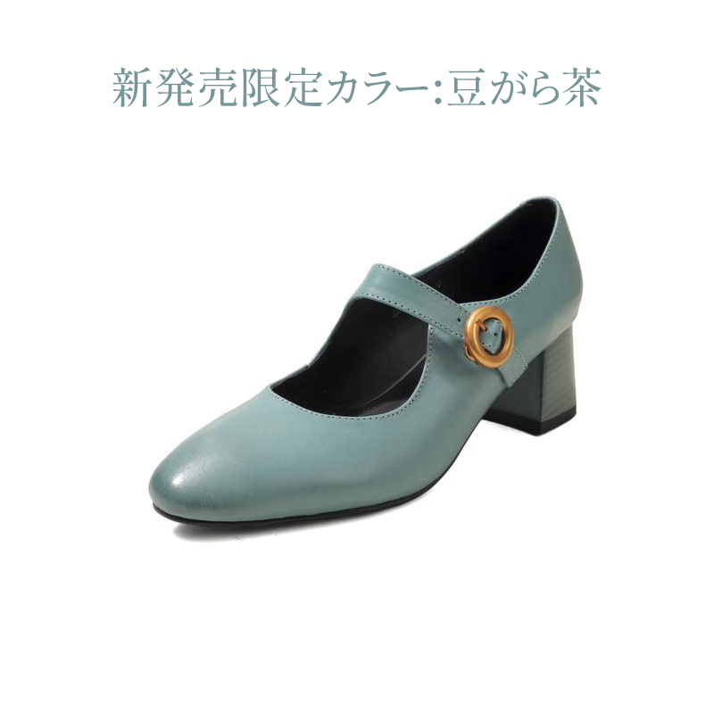 上品フレンチ風マリージェーン チャンキーヒールパンプス
