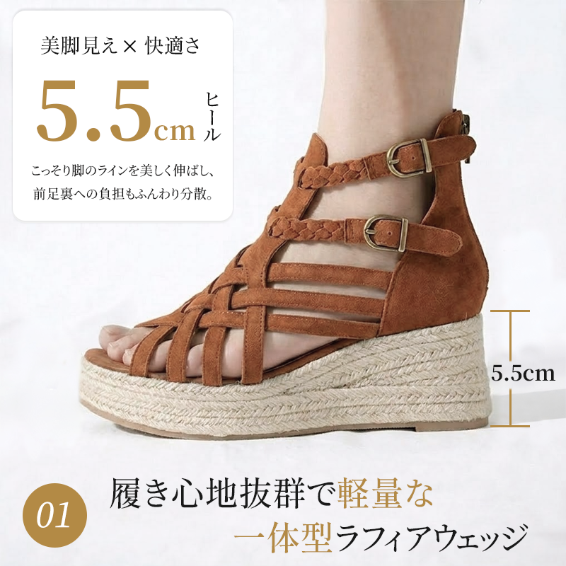 レトロ厚底本革ローマサンダル