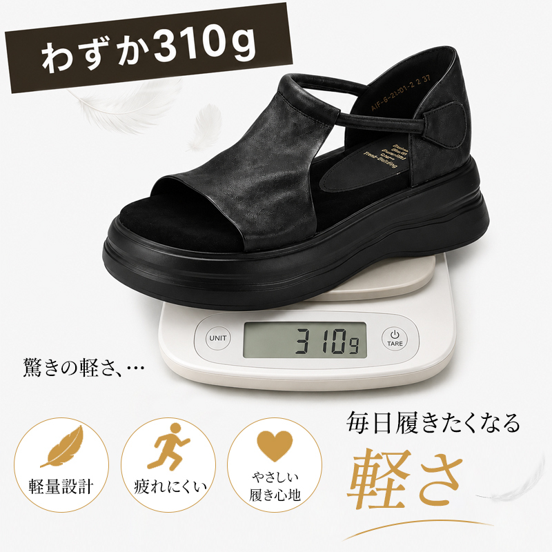 レディース厚底レザーサンダル