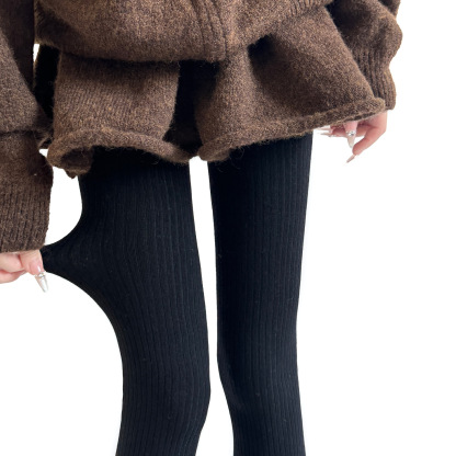 縦リブタイツ・ウール50%配合