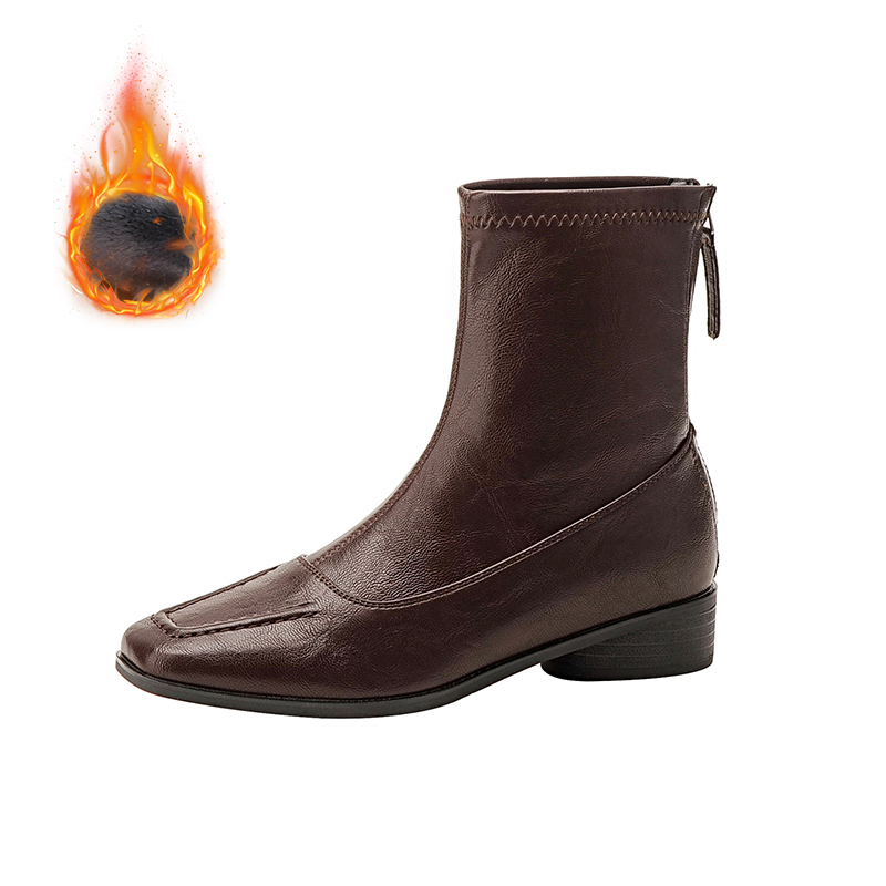 E太めヒールバックジッパーブーツ