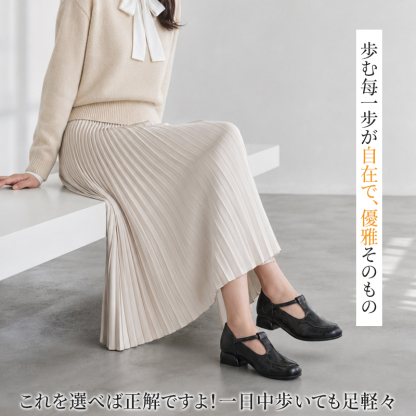 本革 Tストラップパンプス 痛くない 外反母趾対応 2.5cmローヒール コンフォートシューズ