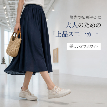 オフホワイトの美しいシルエット 大人の上品スニーカー