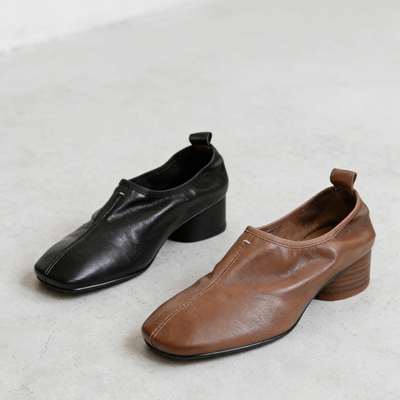 SL-Emiwalkヴィンテージスクエアヒールレザーパンプス