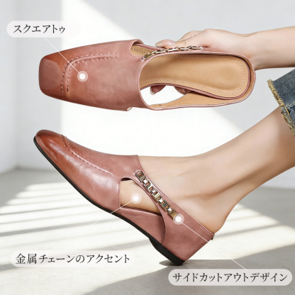 レトロ風つま先カバー付きウェッジヒールミュール