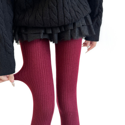 縦リブタイツ・ウール50%配合