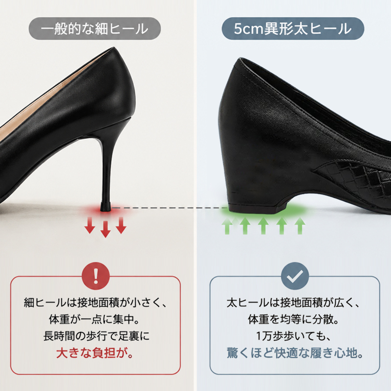 約 5cm ウェッジヒール 編み込み柄ポインテッドトゥスリッポンパンプス 高級人工皮革 ブラック / カフェ 2 色展開 1 万歩歩いても足が疲れにくい 脱ぎ履き簡単 デイリー・通勤・お出かけ兼用レディースシューズ