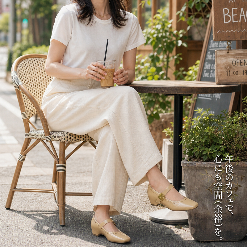 スクエアトゥ ストラップパンプス ローヒール 5cm 痛くない