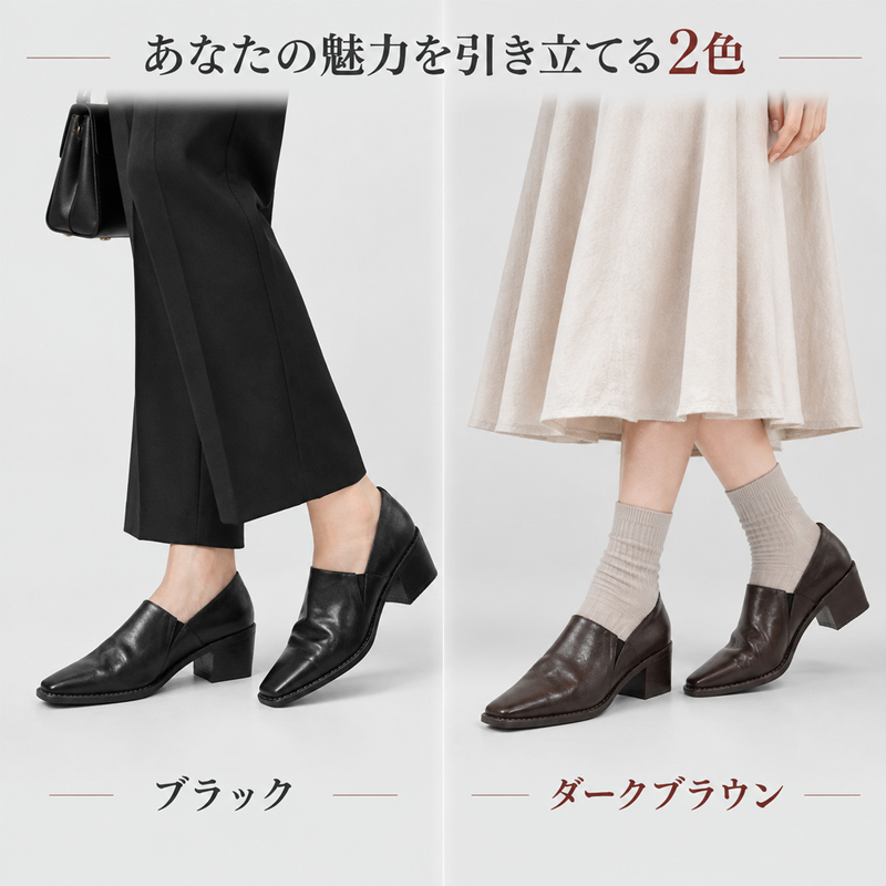 シワ加工シープスキン太ヒールカジュアルシューズ