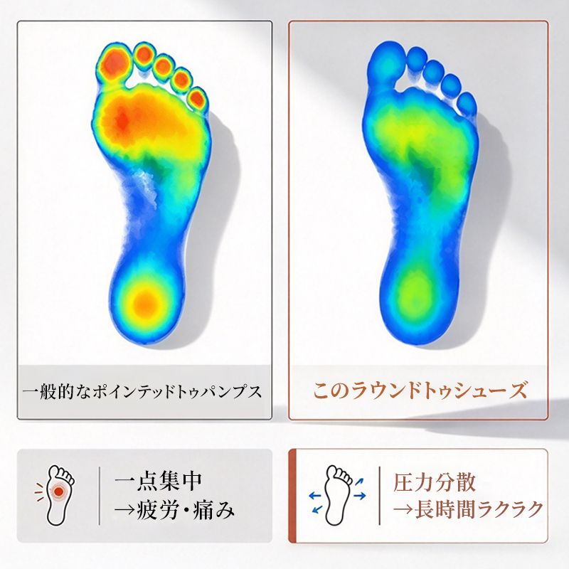 レトロベビートゥローファー 若々しく老けて見えない、マジックテープデザイン、ワイドトゥで様々な足型に対応、4cm 隠しインヒール