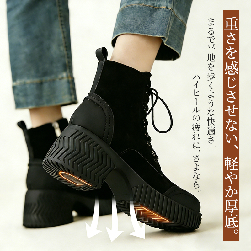 重さを感じさせない軽やかな歩行をサポートする超軽量厚底の仕組み