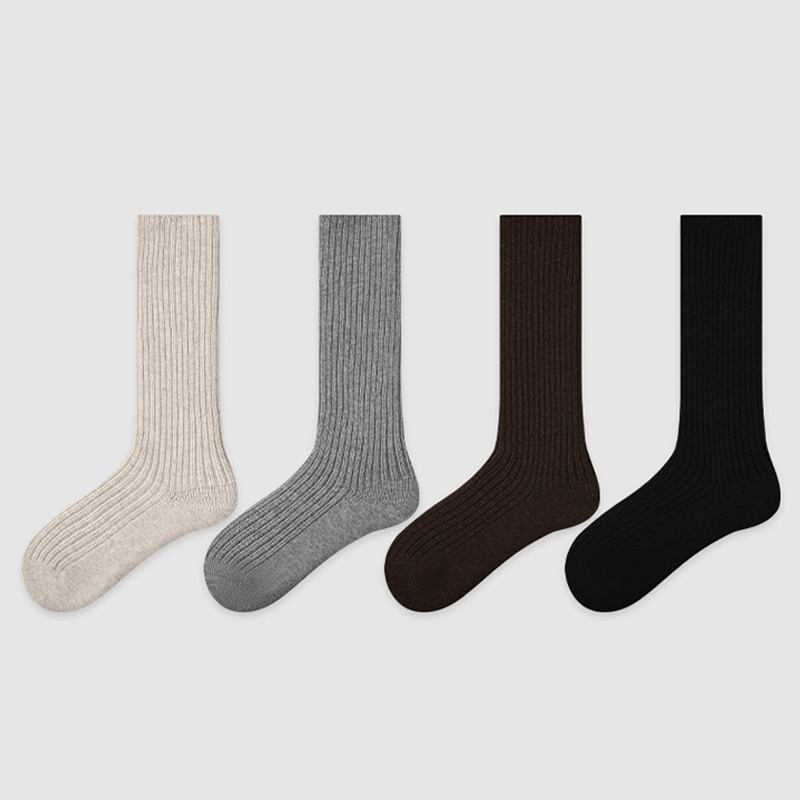 【85%コットン・15%カシミア】リブ編みソックス｜ふわふわで暖かく、肌に優しい上質な履き心地-emiwalk