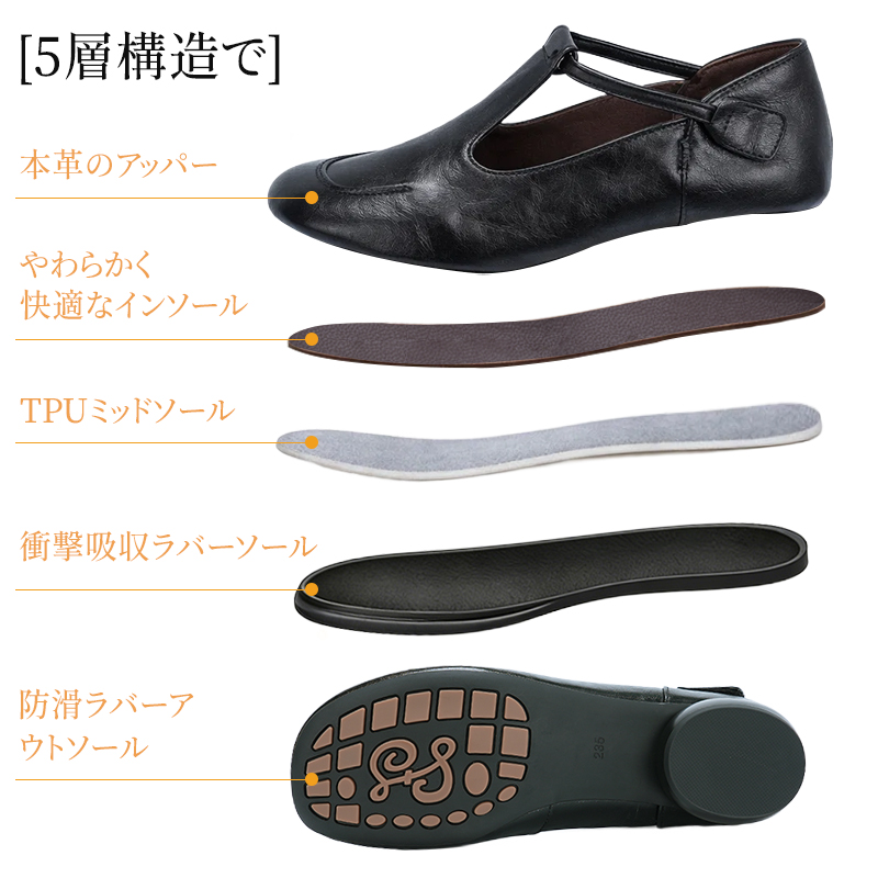 メリージェーン 2.0 レディース 指先ゆったり・5層ソール｜Emiwalk